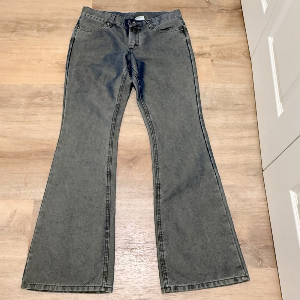 Vintage Lee Can't Bust Em Jeans Iridescent Blue Yellow 11M/ 32x32 Y2K Grunge